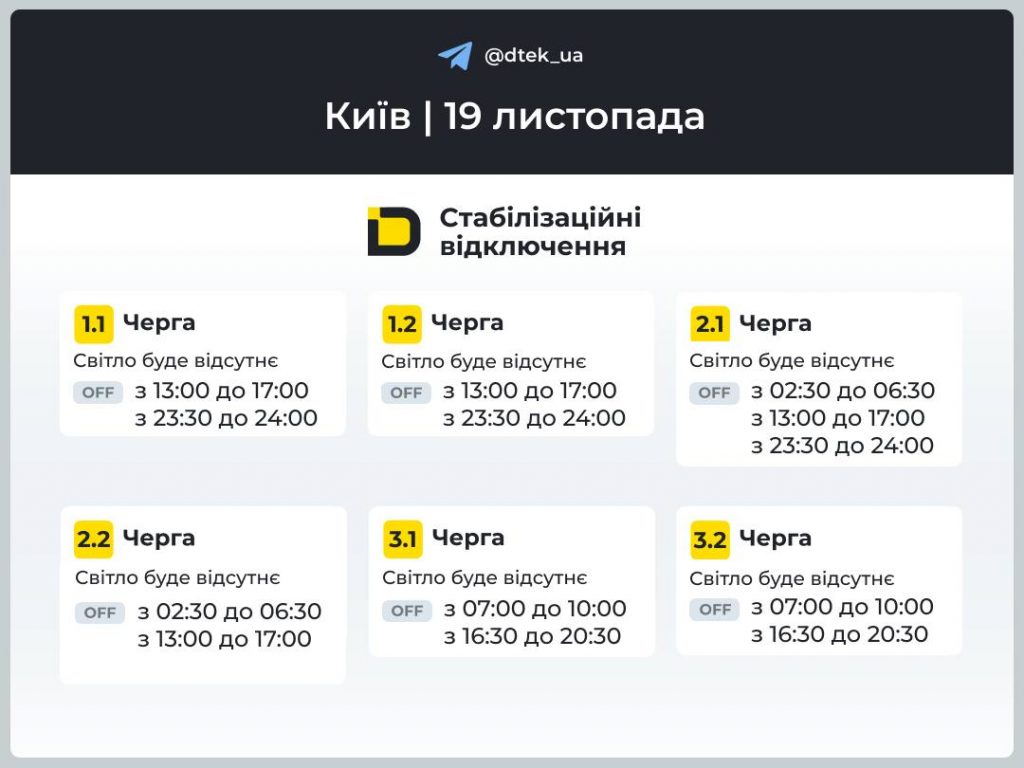 Відключення світла в Києві 19 листопада: графіки сьогодні та поради для мешканців