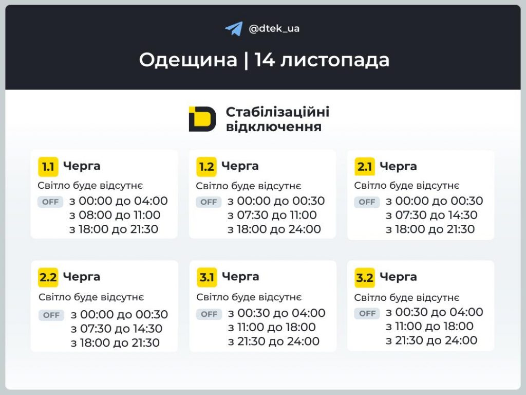Відключення світла в Одесі та Одеській області 14 листопада: які черги і графіки сьогодні