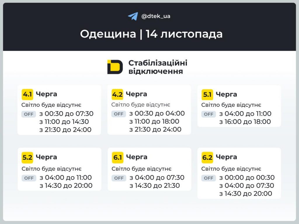 Відключення світла в Одесі та Одеській області 14 листопада: які черги і графіки сьогодні