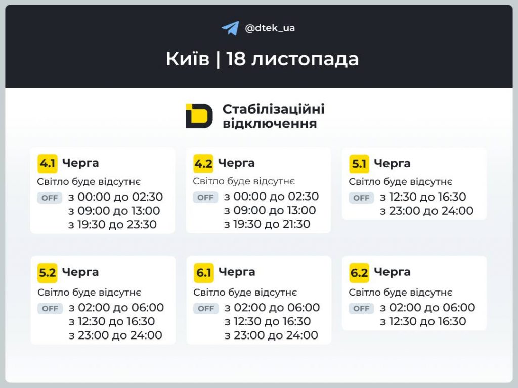 Відключення світла в Києві сьогодні 18 листопада: які графіки і черги