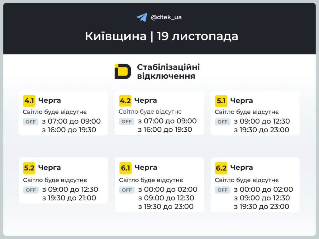 Відключення світла в Київській області сьогодні 19 листопада: графік та черги