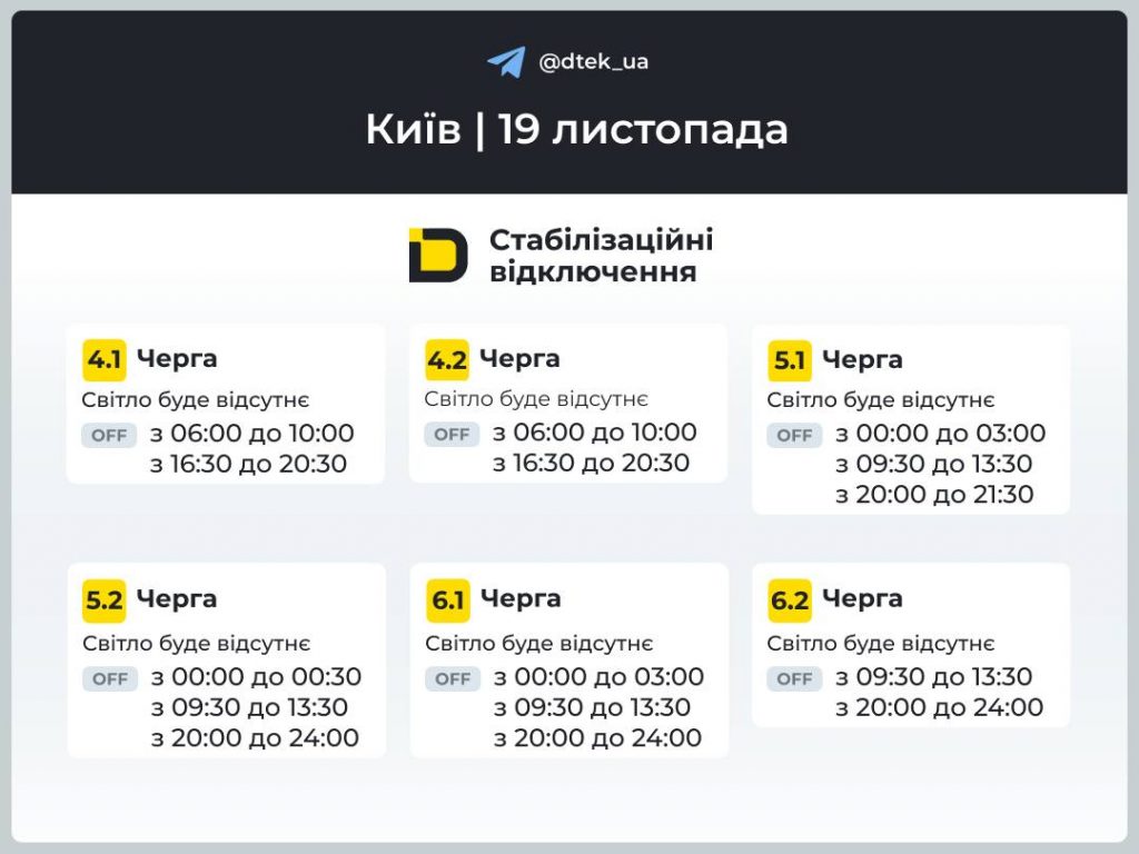 Відключення світла в Києві 19 листопада: графіки сьогодні та поради для мешканців