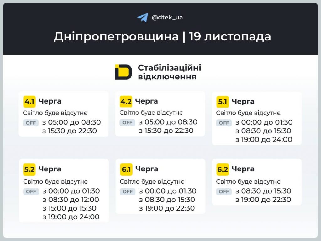 Відключення світла в Дніпрі і Дніпропетровській області сьогодні 19 листопада: графік та поради