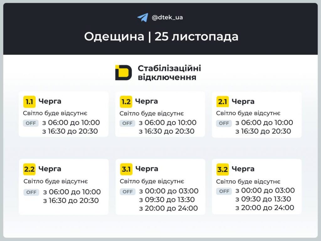 Відключення світла в Одесі і Одеській області сьогодні 25 листопада: які черги і графіки