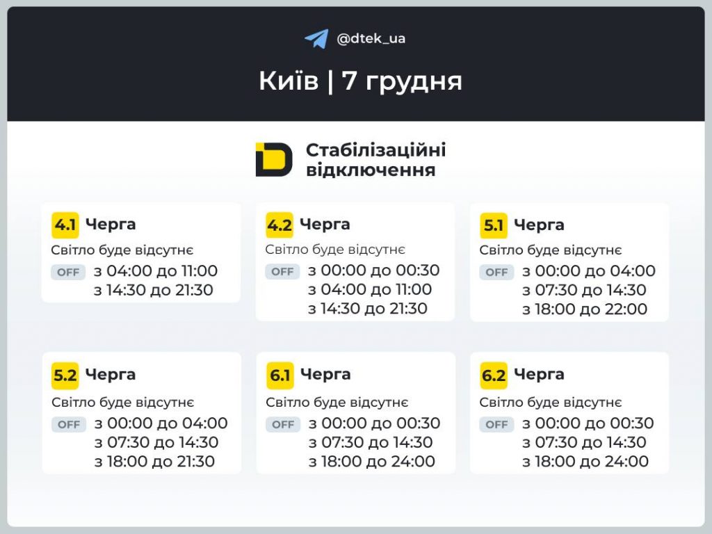 Відключення світла в Києві 7 грудня: коли не буде електрики сьогодні у вашій черзі, розклад