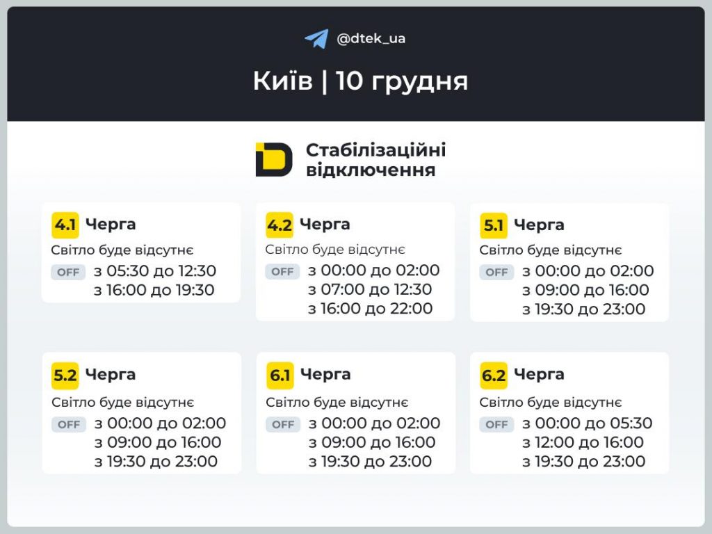 Відключення світла в Києві сьогодні 10 грудня 2025: графіки і черги, коли вимкнуть електрику