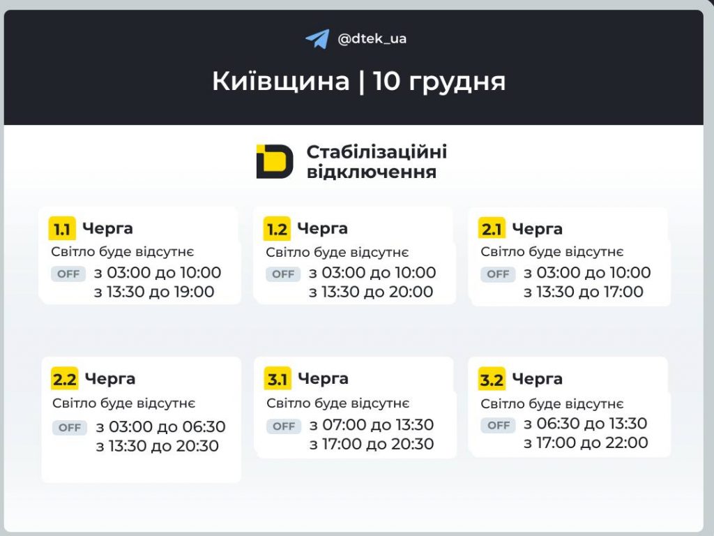 Відключення світла у Київській області 10 грудня: які черги і графіки сьогодні
