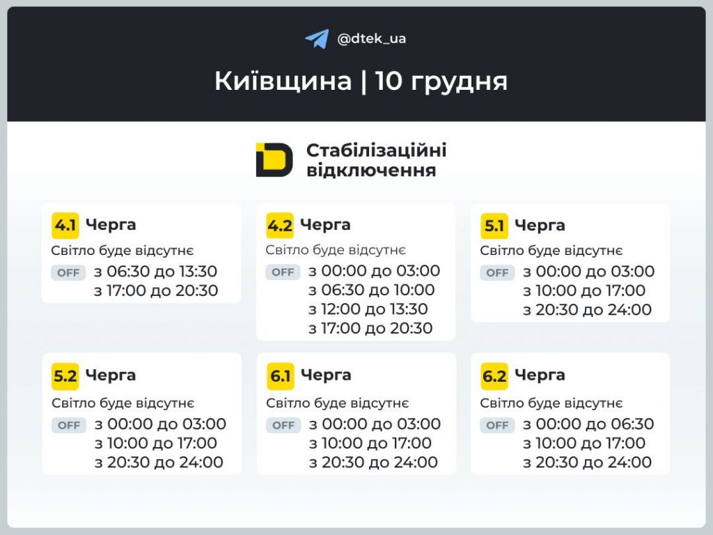 Відключення світла у Київській області 10 грудня: які черги і графіки сьогодні