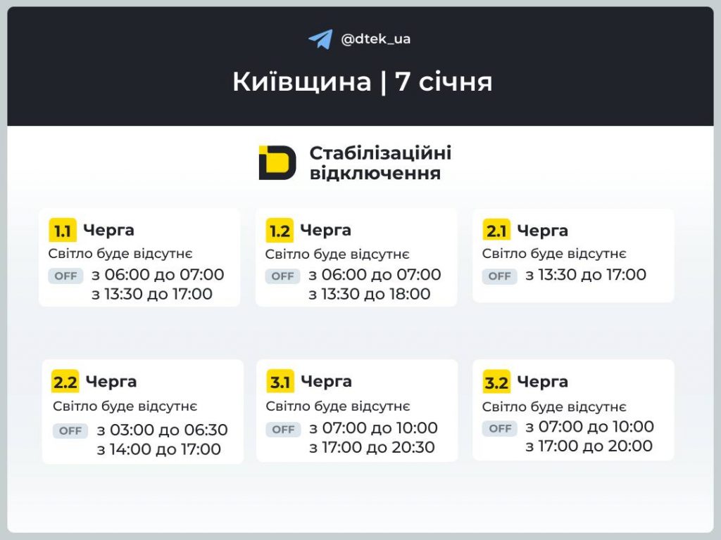Графік відключень світла в Київській області в середу, 7 січня 2026: коли та в кого будуть вимкнення