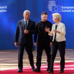 Антоніу Кошта, Володимир Зеленський і Урсула фон дер Ляєн у Європейській раді